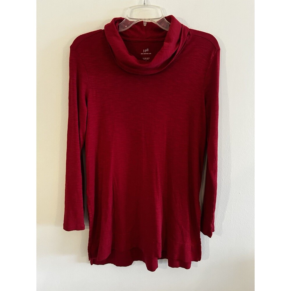 J. Jill 100% Pima Cotton Cowl Neck Red Tunic Long Sleeve Top Size S